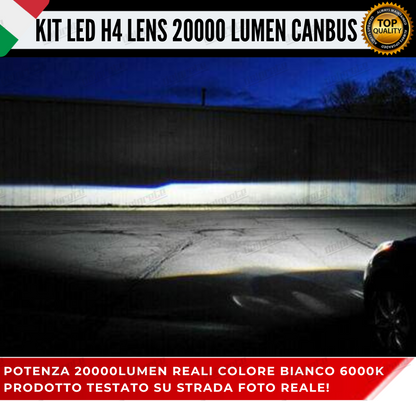 KIT LED H4 BI LED LENS LENTICOLARE 6000K BIANCO CANBUS 20000 LUMEN REALI CANBUS