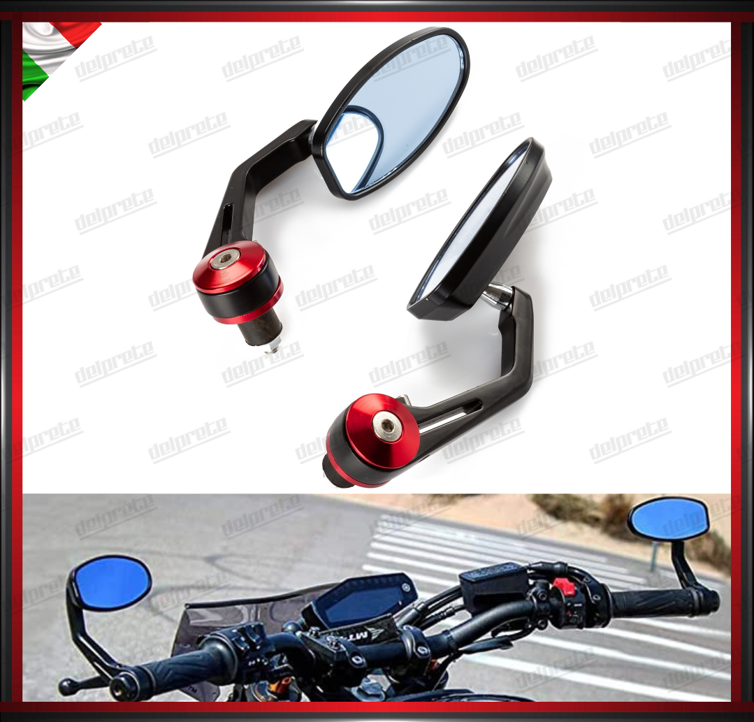 SPECCHIETTI MOTO NAKED PER MANUBRIO BAR END CAFE RACER REGOLABILI ROSSO DX + SX