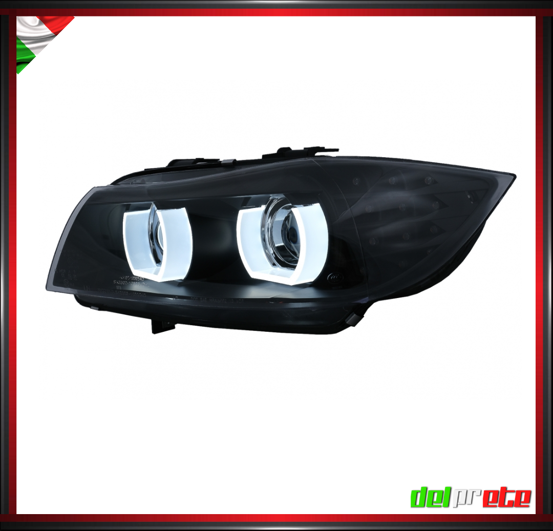 SET FARI TUNING NERO FANALI ANTERIORI XENON LED BMW SERIE 3 E90 E91 (04-11) SENZA AFS