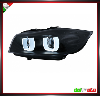 SET FARI TUNING NERO FANALI ANTERIORI XENON LED BMW SERIE 3 E90 E91 (04-11) SENZA AFS