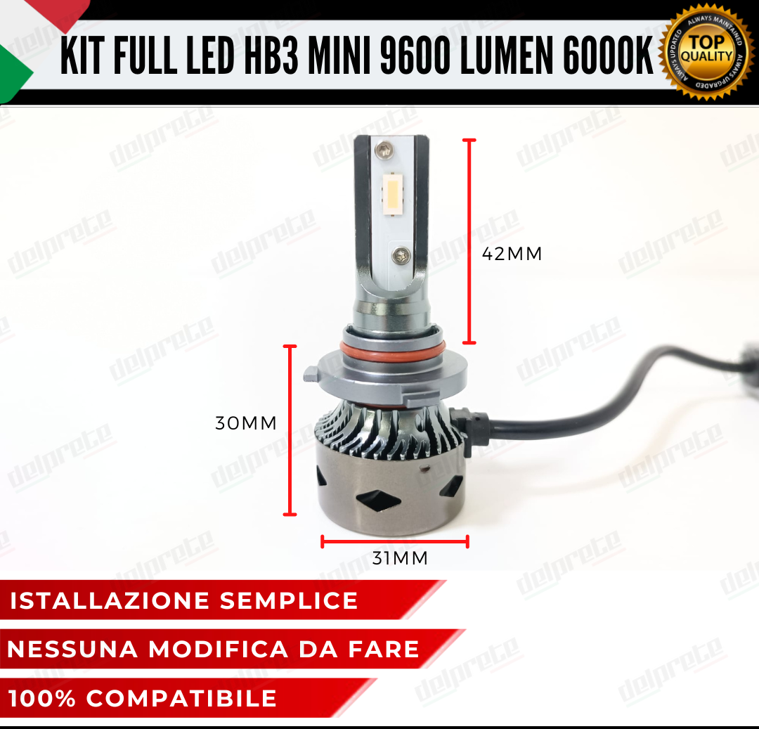 KIT LED HB3 MINI FULL LED 6000K XENON CANBUS 9600 LUMEN REALI NO ERROR AUTO MOTO