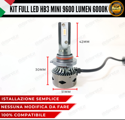 KIT LED HB3 MINI FULL LED 6000K XENON CANBUS 9600 LUMEN REALI NO ERROR AUTO MOTO