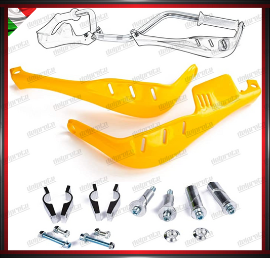 PARAMANI MOTO GIALLO ENDURO CROSS MOTARD ADVENTURE UNIVERSALI MANUBRIO ABS PLASTIC