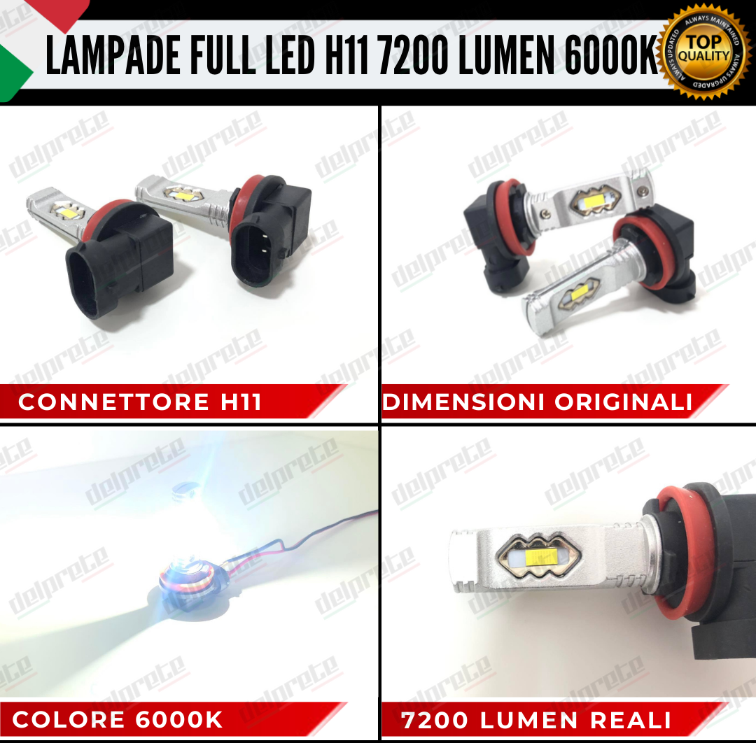 COPPIA LAMPADE H11 LED BIANCO 7200 LUMEN CANBUS 6000K CONSIGLIATE FENDINEBBIA