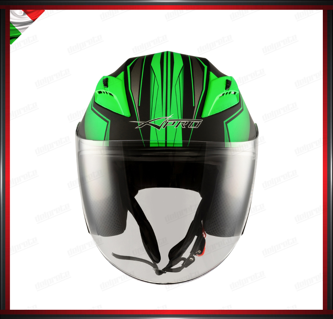 CASCO JET MOTO SCOOTER DOPPIA VISIERA NERO E VERDE OPACO OMOLOGATO ECE 22-05