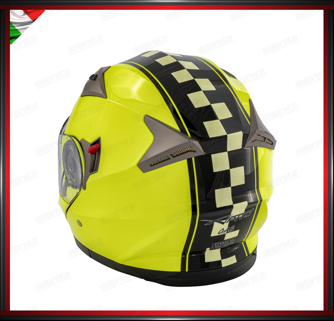 CASCO MODULARE DOPPIA VISIERA APRIBILE FLUO CON GRAFICA OMOLOGATO ECE2205