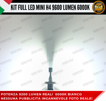 KIT FULL LED H4 6000K 9600 LUMEN 55W REALI BIANCO 100% NO ERROR ANABB+ABB