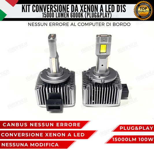 LAMPADE D1S KIT FULL LED DA XENON A LED 15000 LUMEN 6000K CANBUS NO ERRORE