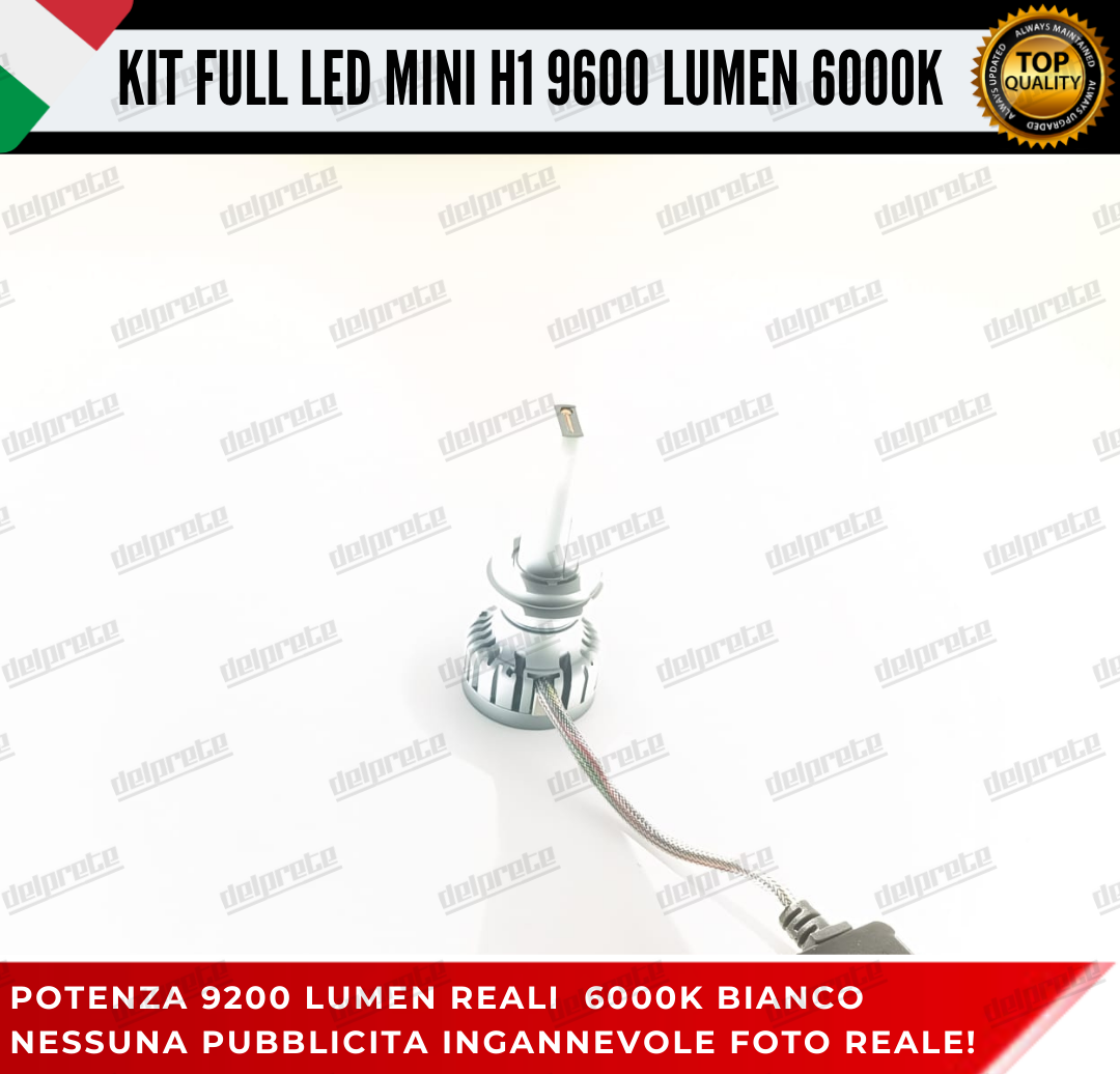 KIT LED H1 CANBUS 9600 LUMEN REALI 55W MINI SLIM PLUG AND PLAY 100% NO ERRORE