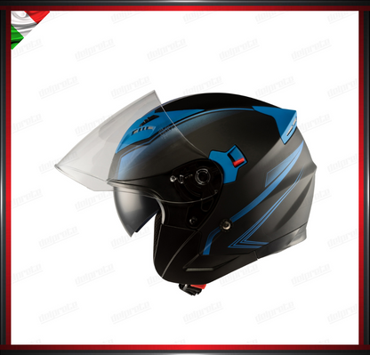 CASCO JET MOTO SCOOTER DOPPIA VISIERA NERO E BLU OPACO OMOLOGATO ECE 22-05