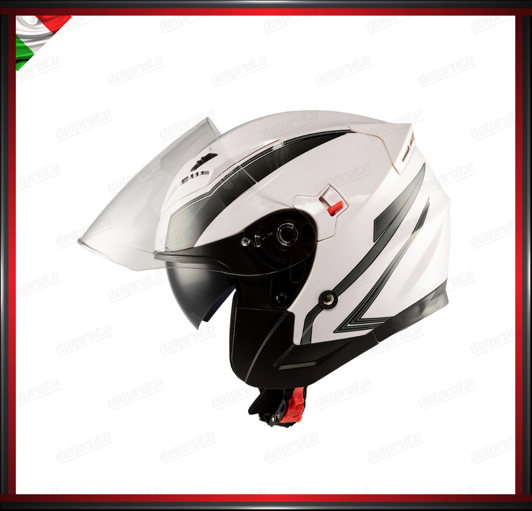 CASCO JET MOTO SCOOTER DOPPIA VISIERA BIANCO E GRIGIO SILVER LUCIDO OMOLOGATO ECE 22-05