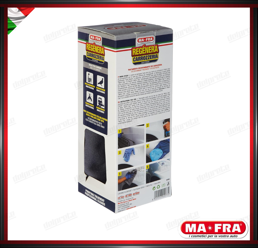 MAFRA - KIT REGENERA RIGENERA CARROZZERIA DECONTAMINANTE CLAY BAR E PANNO 500ML