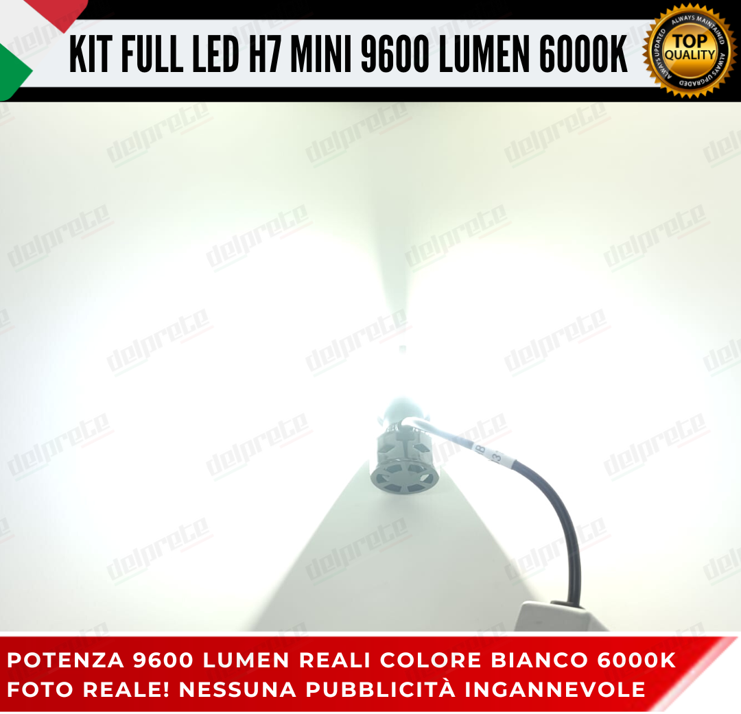 KIT LED H7 MINI FULL LED 6000K XENON CANBUS 9600 LUMEN REALI NO ERROR AUTO MOTO