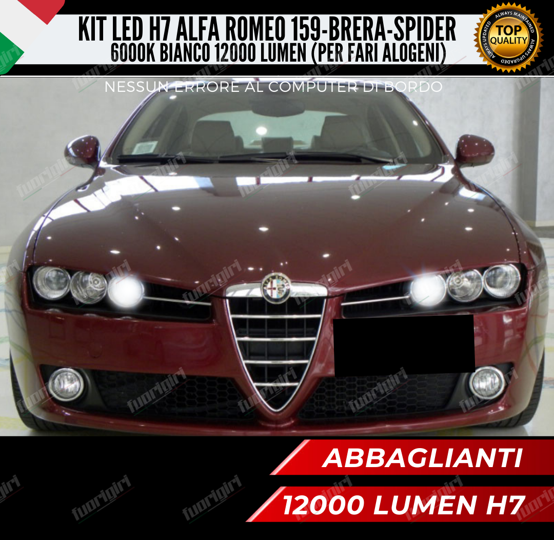 KIT LED H7 ALFA ROMEO 159 ABBAGLIANTI 12000 LUMEN 6000K NO ERRORE 100% CANBUS