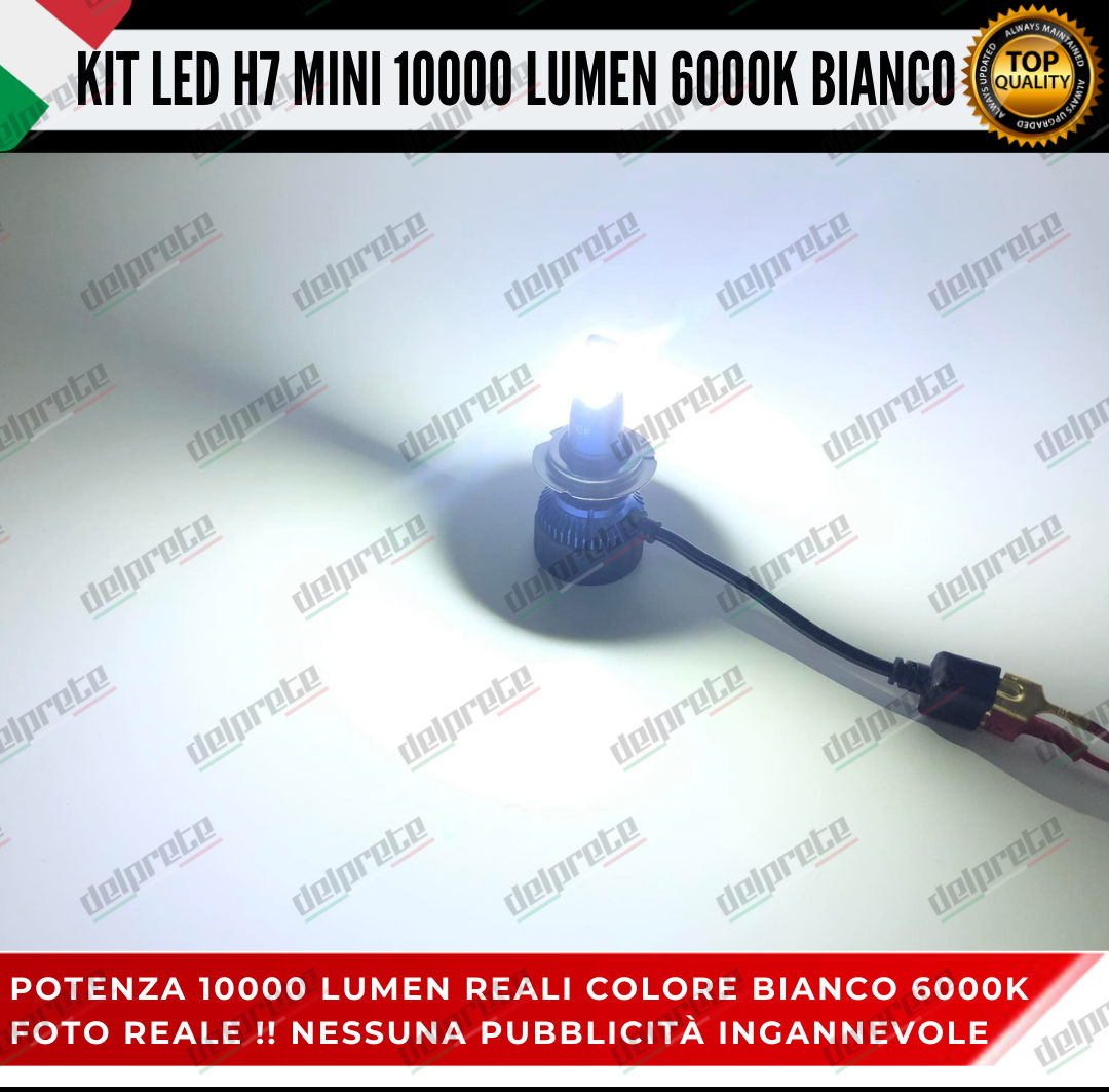 KIT FULL LED LAMPADE LED H7 MINI NO ERROR 6000K BIANCO 10000 LUMEN LM CANBUS