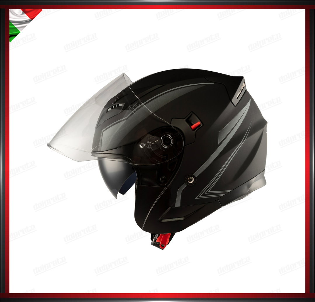 CASCO JET MOTO SCOOTER DOPPIA VISIERA NERO E SILVER GRIGIO OPACO OMOLOGATO ECE 22-05