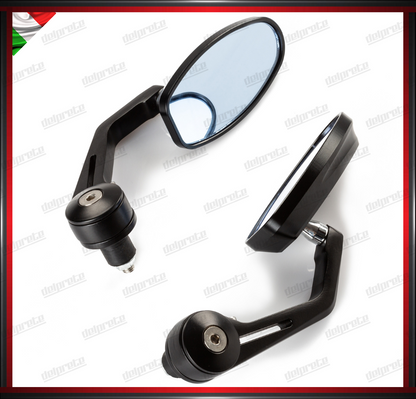 SPECCHIETTI MOTO NAKED PER MANUBRIO BAR END CAFE RACER REGOLABILI NERO DX + SX