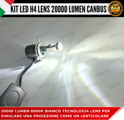 KIT LED H4 BI LED LENS LENTICOLARE 6000K BIANCO CANBUS 20000 LUMEN REALI CANBUS