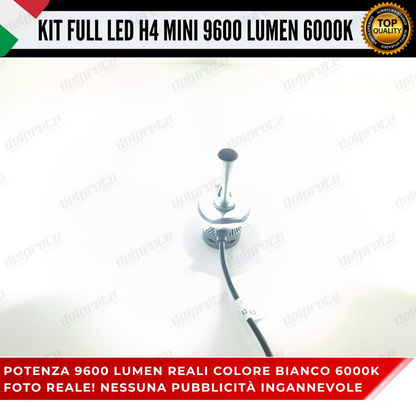 KIT LED H4 MINI FULL LED 6000K XENON CANBUS 9600 LUMEN REALI NO ERROR AUTO MOTO