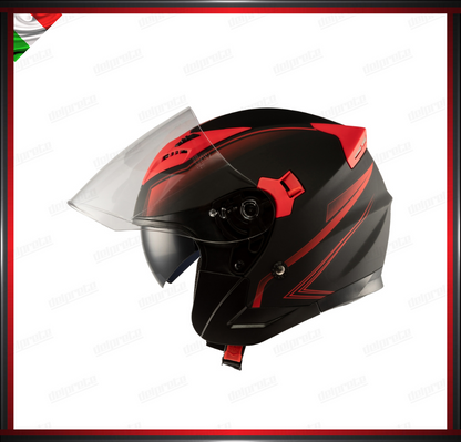 CASCO JET MOTO SCOOTER DOPPIA VISIERA NERO E ROSSO OPACO OMOLOGATO ECE 22-05