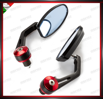 SPECCHIETTI MOTO NAKED PER MANUBRIO BAR END CAFE RACER REGOLABILI ROSSO DX + SX