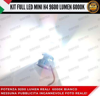 KIT FULL LED H4 6000K 9600 LUMEN 55W REALI BIANCO 100% NO ERROR ANABB+ABB