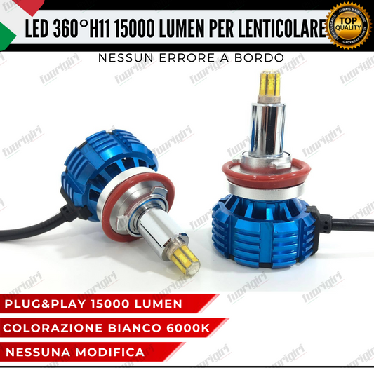 KIT FULL LED H11 360° GRADI 15000L CANBUS SPECIFICO PER FARI LENTICOLARI BIANCO