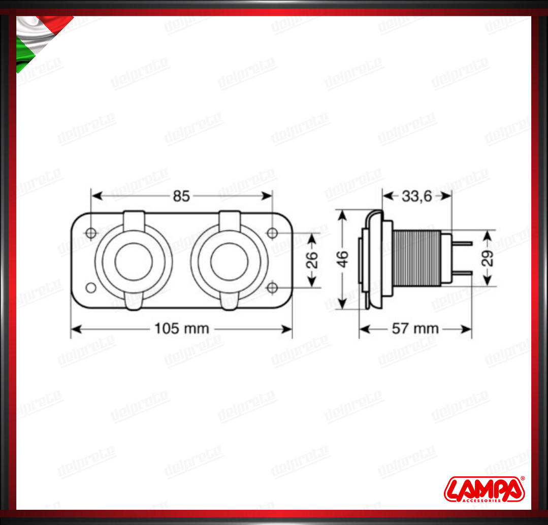 EXT-2 DOPPIA PRESA DI CORRENTE ACCENDISIGARI AD INCASSO LAMPA UNIVERSALE - 12/24V