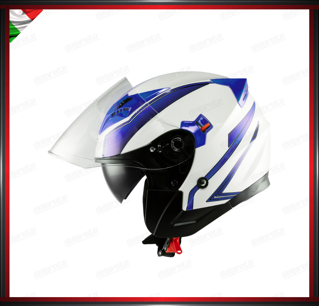 CASCO JET MOTO SCOOTER DOPPIA VISIERA BIANCO E BLU LUCIDO OMOLOGATO ECE 22-05