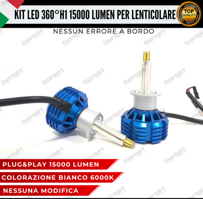 KIT FULL LED H1 360° GRADI 15000L CANBUS SPECIFICO PER FARI LENTICOLARI BIANCO