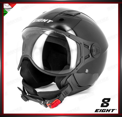 CASCO JET - EIGHT LEOV S779 VISIERA AVIATORE - NERO LUCIDO