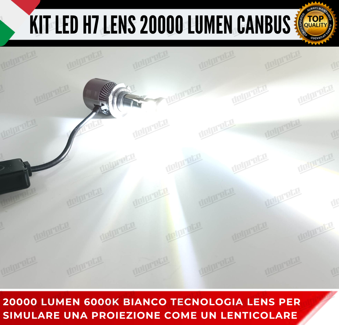 KIT LED H7 BI LED LENS LENTICOLARE 6000K BIANCO CANBUS 20000 LUMEN REALI CANBUS