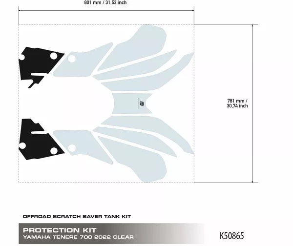 SET ADESIVI YAMAHA TENERE 700 LATERALI E SERBATOIO ANTIGRAFFIO - GRAFICA TRASPARENTE