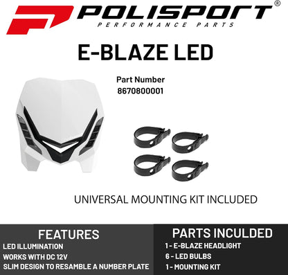 POLISPORT - FARO E-BLAZE LED MASCHERINA IN CARBONIO CROSS ENDURO BIANCO