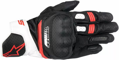 ALPINESTARS - GUANTI IN PELLE SP-5 DA CORSA CON POLSINO CORTO ROSSO BIANCO E NERO