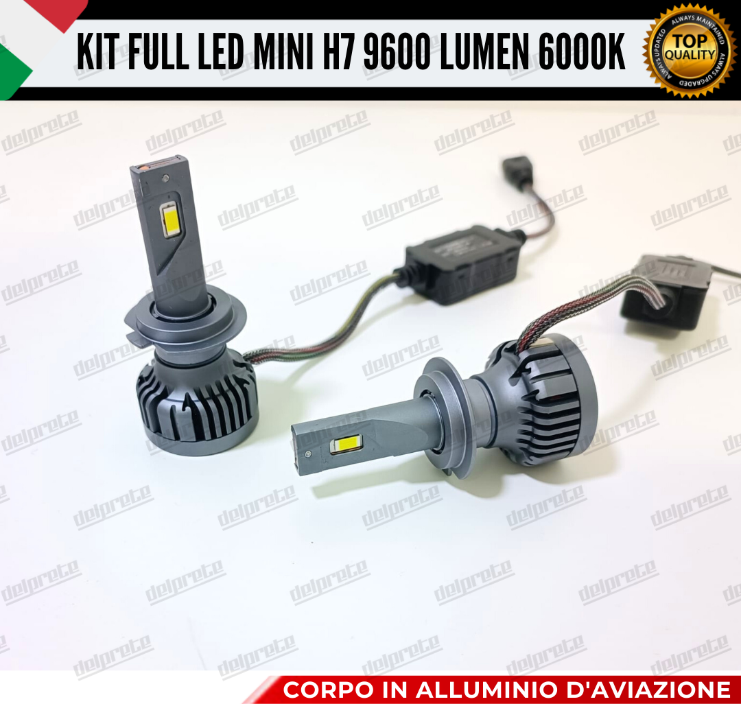 KIT LED H7 CANBUS 9600 LUMEN REALI 55W MINI SLIM PLUG AND PLAY 100% NO ERRORE