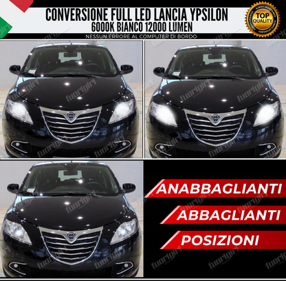 KIT FARI FULL LED LANCIA YPSILON 12000 LUMEN ANABBAGLIANTI + ABB + POSIZIONE