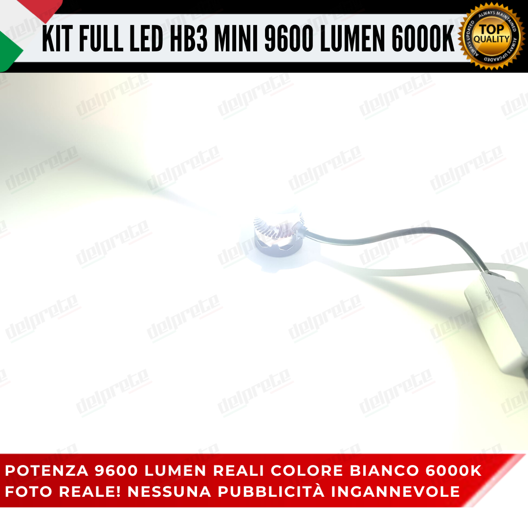 KIT LED HB3 MINI FULL LED 6000K XENON CANBUS 9600 LUMEN REALI NO ERROR AUTO MOTO