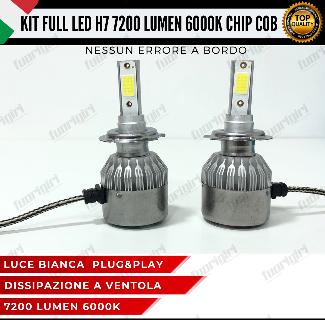 KIT FULL LED H7 CANBUS 7200 LUMEN REALI 6000K BIANCO NESSUN ERRORE AUTO