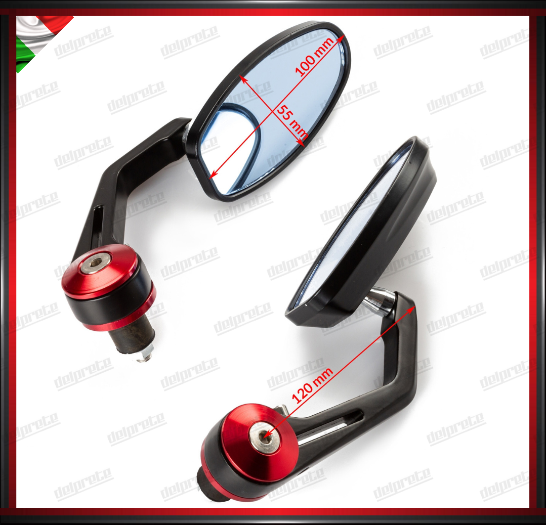 SPECCHIETTI MOTO NAKED PER MANUBRIO BAR END CAFE RACER REGOLABILI ROSSO DX + SX