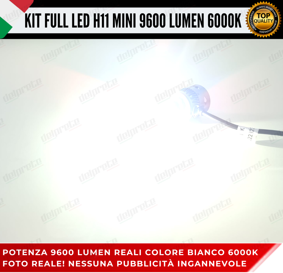 KIT LED H11 MINI FULL LED 6000K XENON CANBUS 9600 LUMEN REALI NO ERROR AUTO MOTO