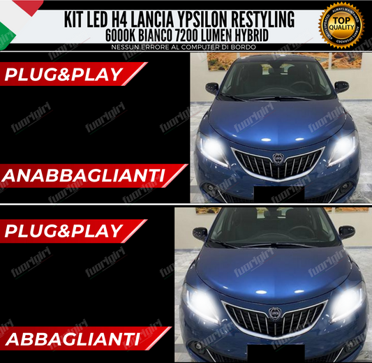 KIT FULL LED H4 LANCIA YPSILON HYBRID 7200 LUMEN 6000K BIANCO 100% NO ERRORE