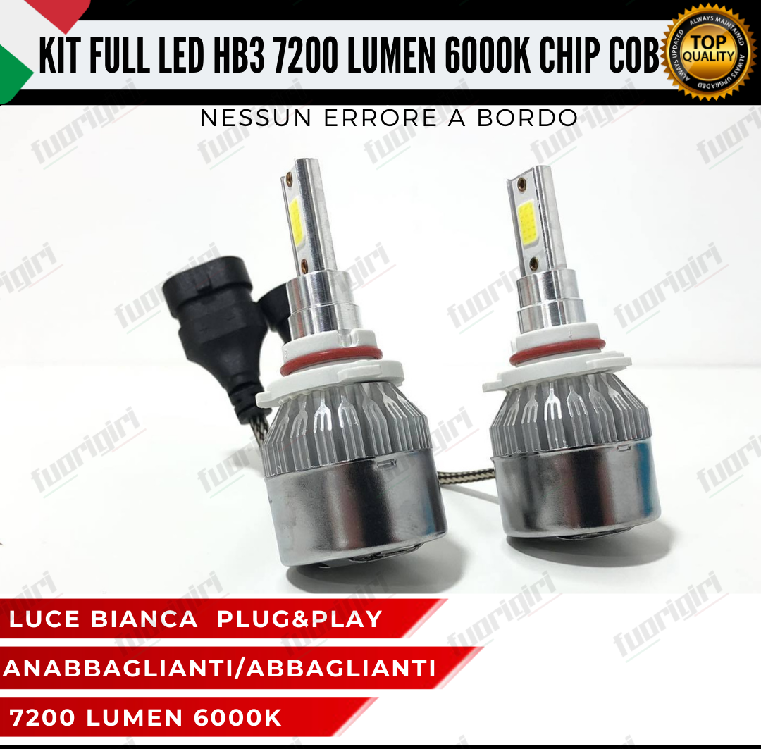 KIT FULL LED HB3 9005 CANBUS 7200 LUMEN REALI 6000K BIANCO NESSUN ERRORE AUTO