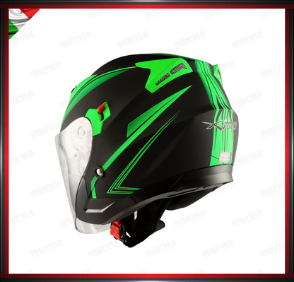 CASCO JET MOTO SCOOTER DOPPIA VISIERA NERO E VERDE OPACO OMOLOGATO ECE 22-05