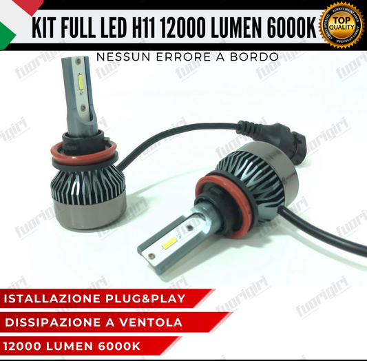 KIT FULL LED H11 12000 LUMEN CANBUS 6000K BIANCO PER FARI A PARABOLA 100% NOERROR