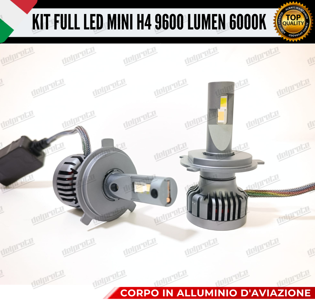 KIT FULL LED H4 6000K 9600 LUMEN 55W REALI BIANCO 100% NO ERROR ANABB+ABB