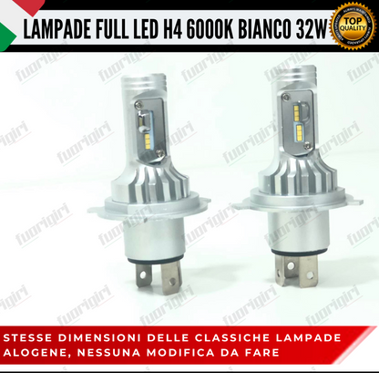 KIT LED H4 32W 8000 LUMEN 6000K BIANCO CANBUS LAMPADE LED CANBUS ULTRA COMPATTE