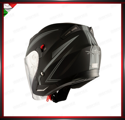 CASCO JET MOTO SCOOTER DOPPIA VISIERA NERO E SILVER GRIGIO OPACO OMOLOGATO ECE 22-05