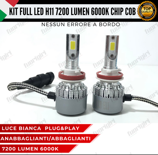 KIT FULL LED H11 CANBUS 7200 LUMEN REALI 6000K BIANCO NESSUN ERRORE AUTO