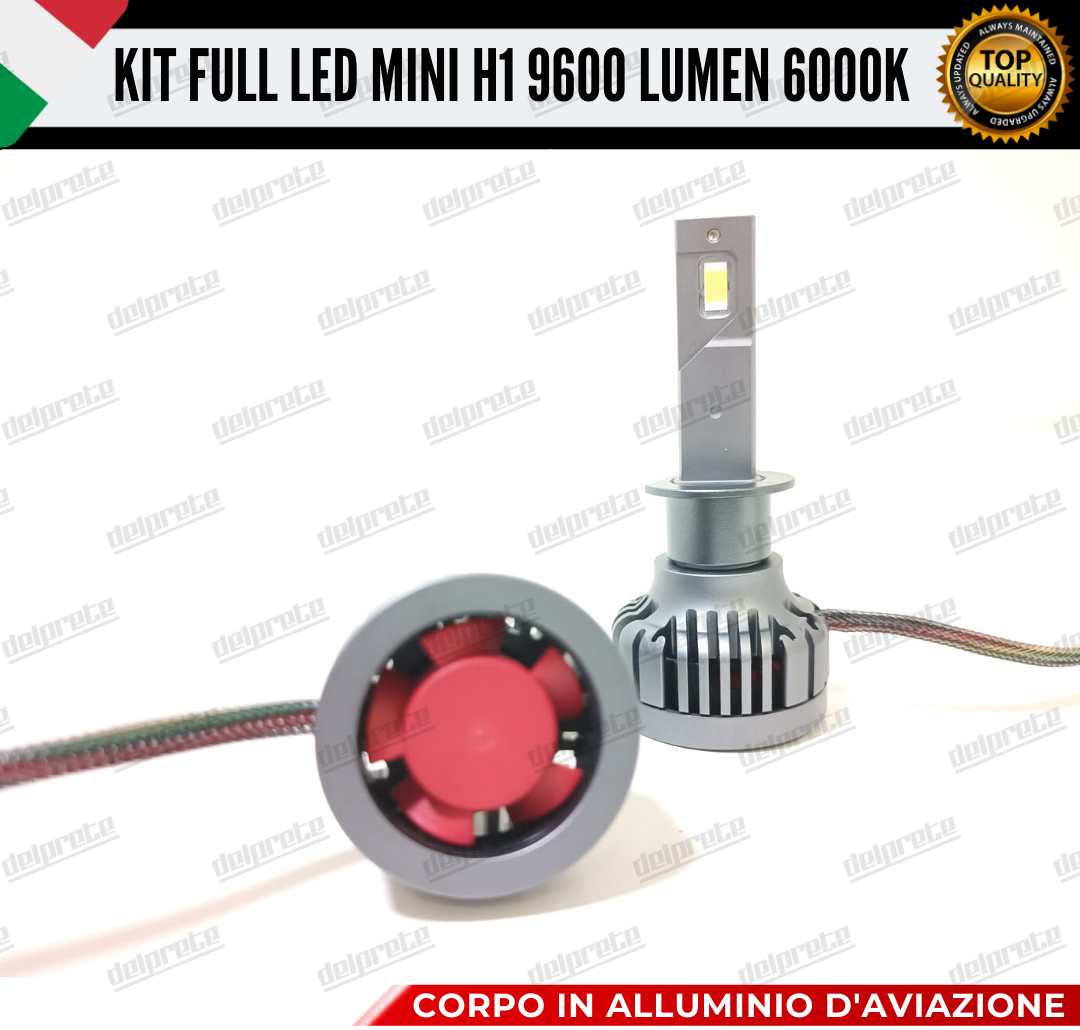 KIT LED H1 CANBUS 9600 LUMEN REALI 55W MINI SLIM PLUG AND PLAY 100% NO ERRORE